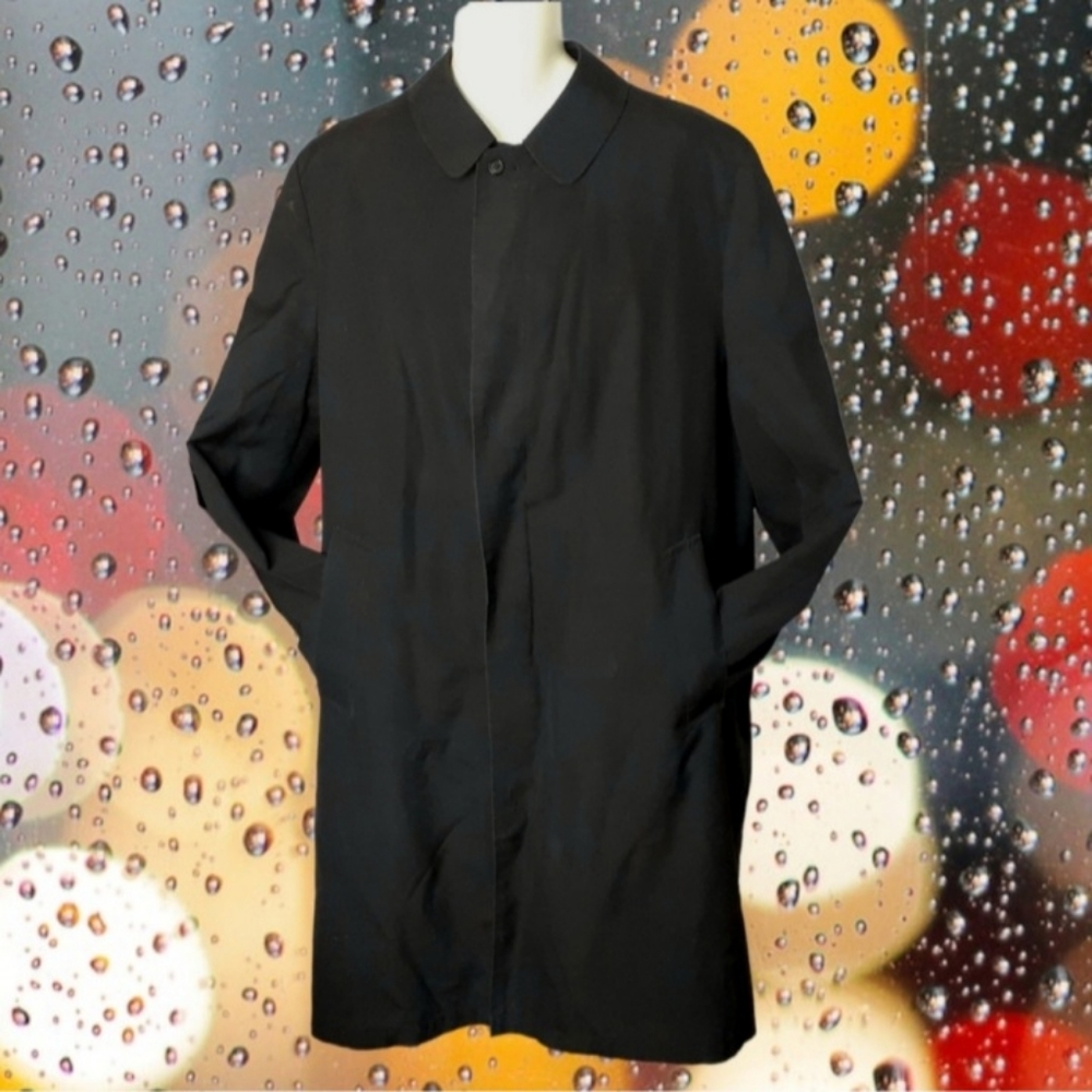Vintage KORATRON PC-7 Black Trench Raincoat Faux Fur Lined Overcoat